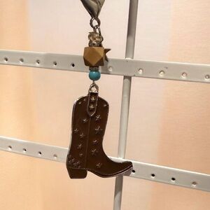 Cowboy Boot Charm Keychain with Turquoise Bead